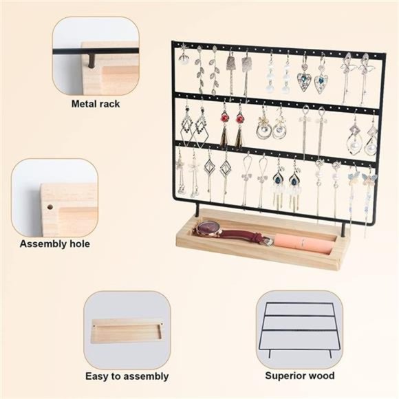 Earring Organizer 3-Tier 75 Holes Jewelry Organizer Display Stand,Metal Holder - Picture 3 of 6